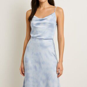 Black Tape Satin Tie-Dye Cami Top XS & Midi Skirt S– Blue/White NWOT